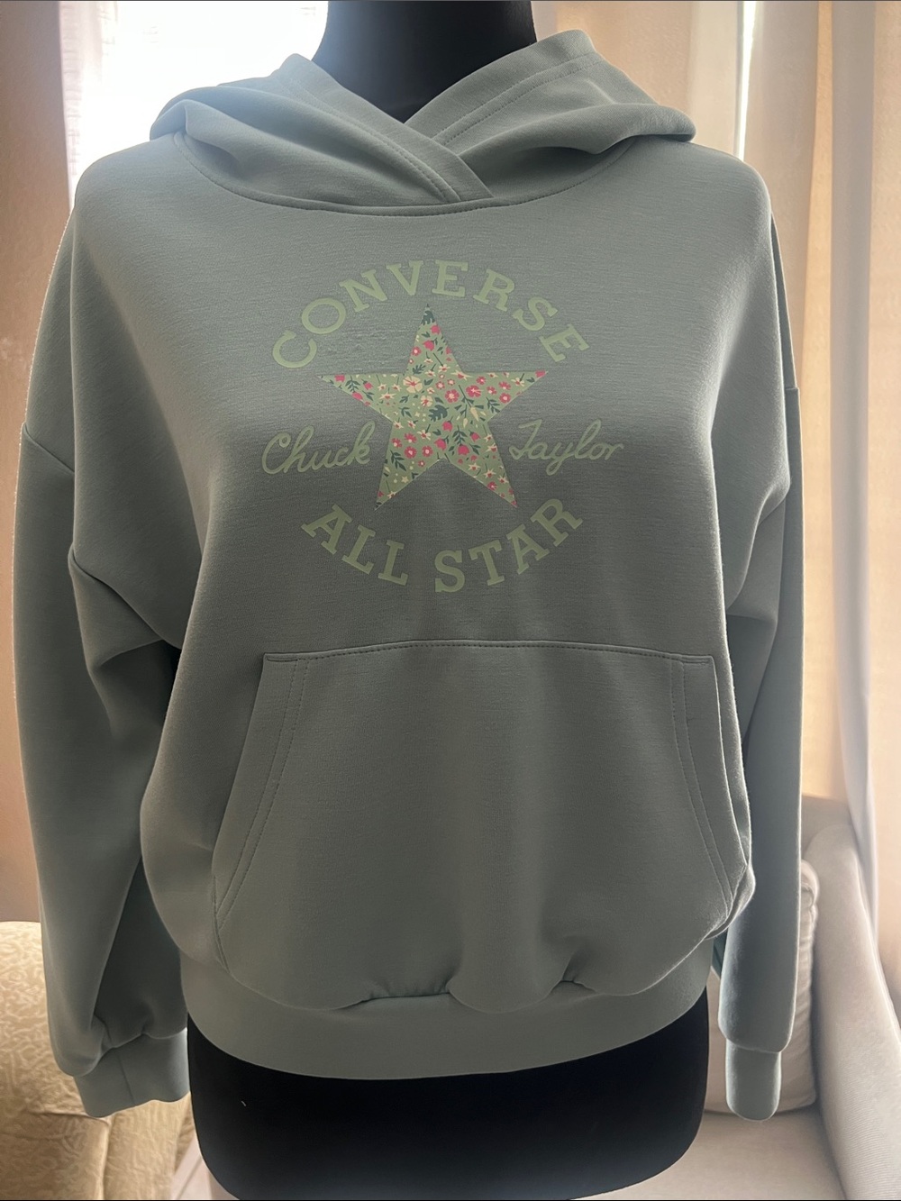 Converse Women's Mint Green All Star Pullover Hoodie with Floral Star